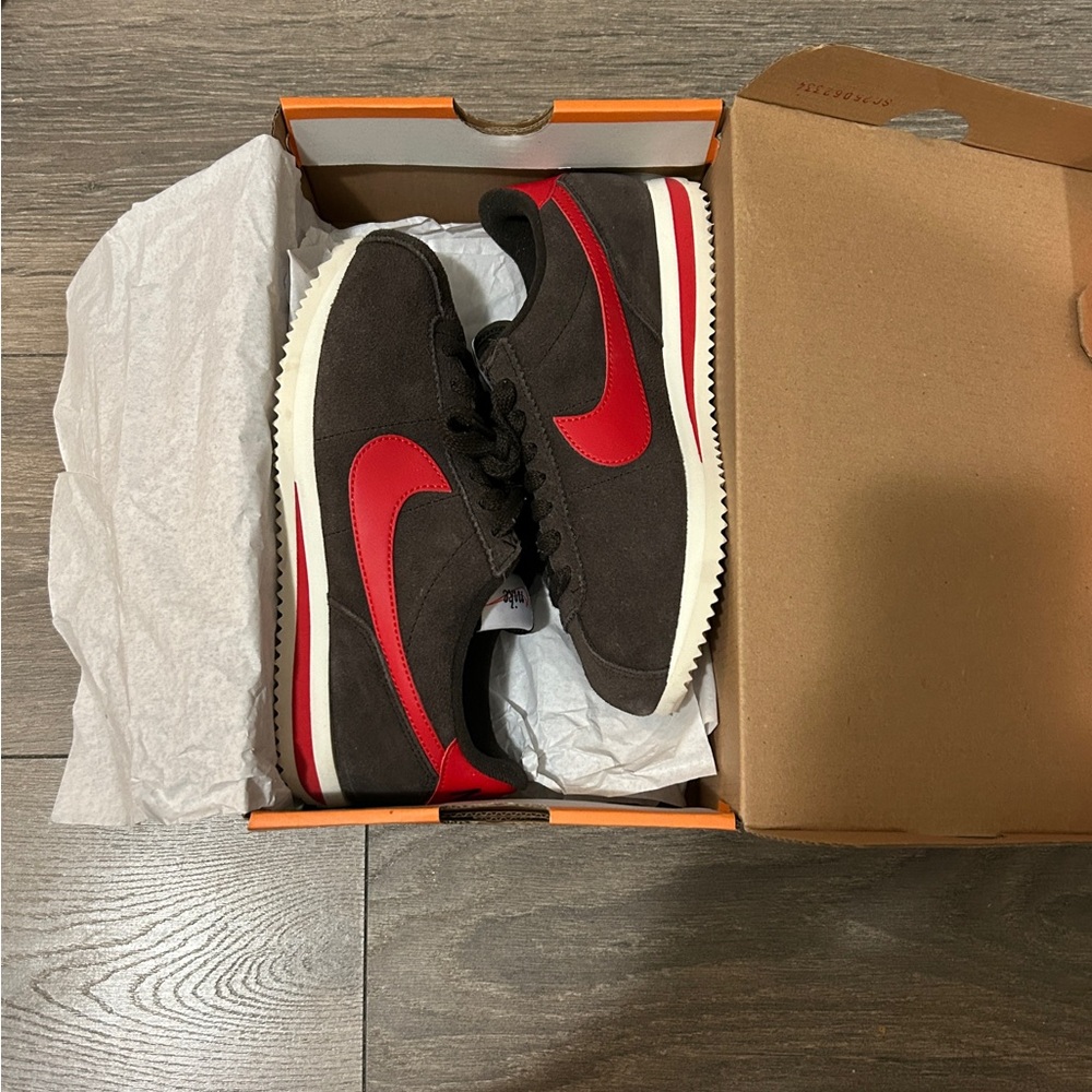 Nike Cortez Women’s Dark Brown Suede Sneakers with Red Swoosh